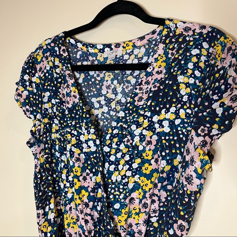 Loft Floral Wrap Front Tie Waist Ruffle Hem Romper Medium